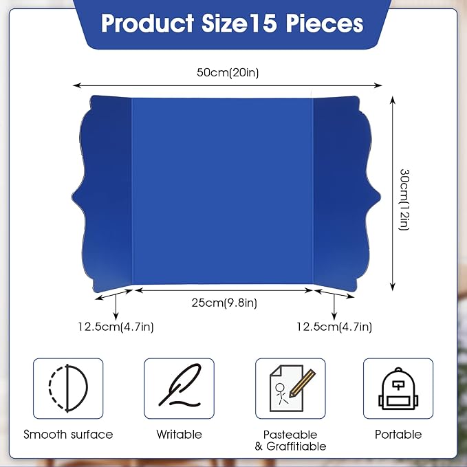 15 Pcs Trifold Presentation Board 12 x 20 Inch Trifold Poster Board Portable - Image 2