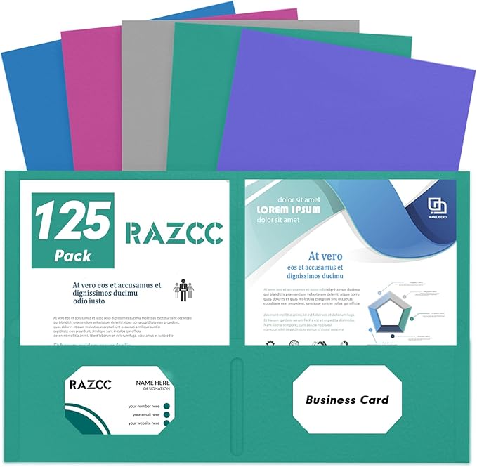 Two Pocket Folders, RAZCC 125 Pack 2 Pocket Folders Fit Letter Size Paper by RAZCC