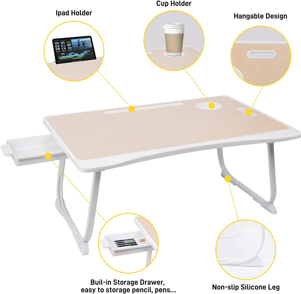 Amaredom Lap Desk, Foldable Bed Desk for Laptop, 23.6" x15.7" - Whi...