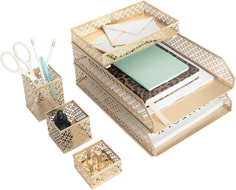 BLU MONACO | Gold Desk Organizer Set for Women 6 Piece | Mail Sorter Organize...