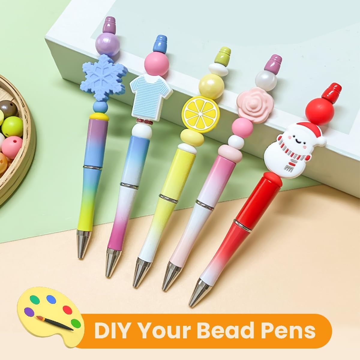 600 Pieces Beadable Pens Kit, 200 Beadable Pens Bulk with 200 Refills + 200 P...