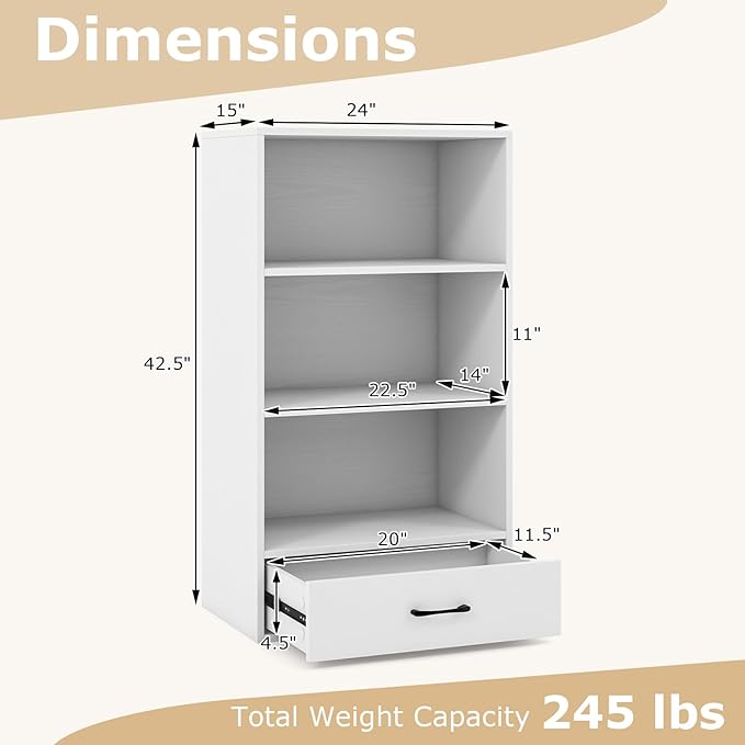 LOKO 4-Tier Bookcase with Storage Drawer, Modern Organizer Display Storage - Image 3