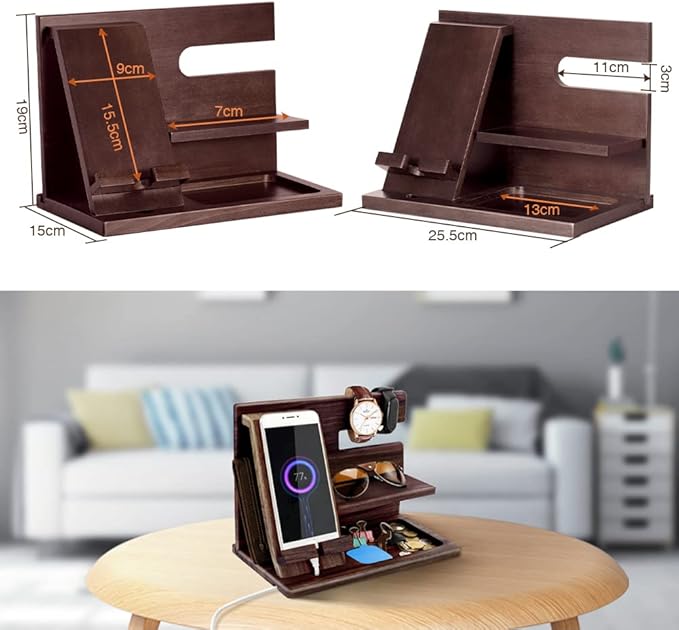 Gifts for Men Bedside Organiser Wood Phone Docking Station Dad Birthday Gifts - Image 4