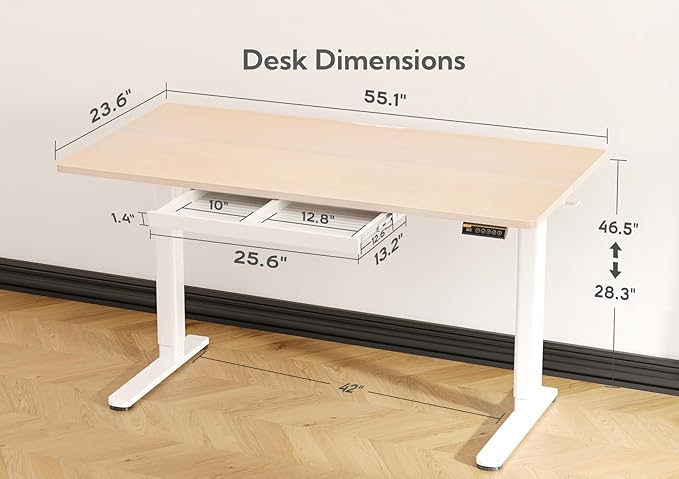 Claiks Standing Desk with Drawers, 55x24 Inch Electric Stand Up Adjustable - Image 3
