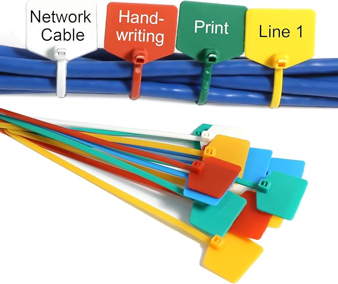 6 in Marker Nylon Cable Ties, Plastic Water Proof Tags, Self-Locking Written-on by QSFPTEK