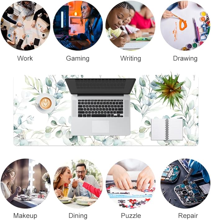 QIYI Large Mouse Pad, Cute Green Leaves Desk Mat - Image 7