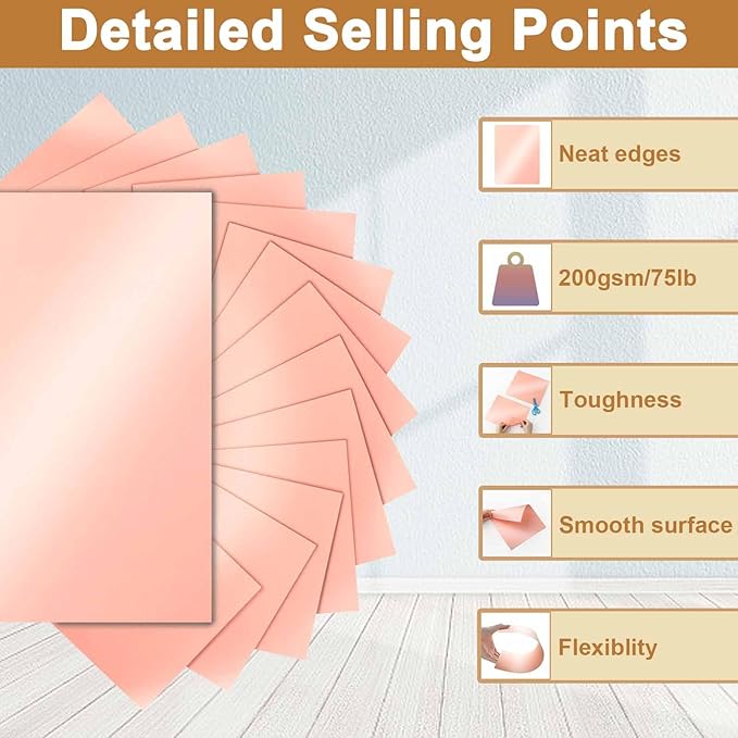 Silunkia 100 Sheets Pink Shimmer Cardstock 8.5 x 11 Crafts Paper, 200gsm/75lb - Image 3