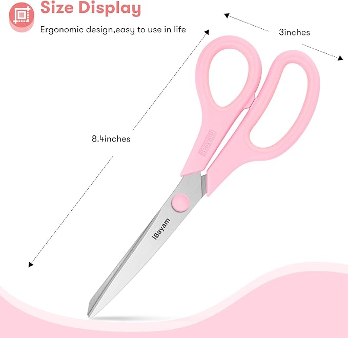 Scissors, iBayam 8" All Purpose Scissors Bulk 3-Pack, Ultra Sharp 2.5mm Thick - Image 5