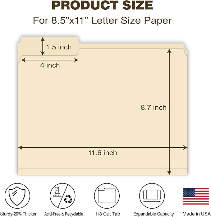 Manilla Folders 8.5 x 11 File Folders Letter Size Manila Folder - Image 2