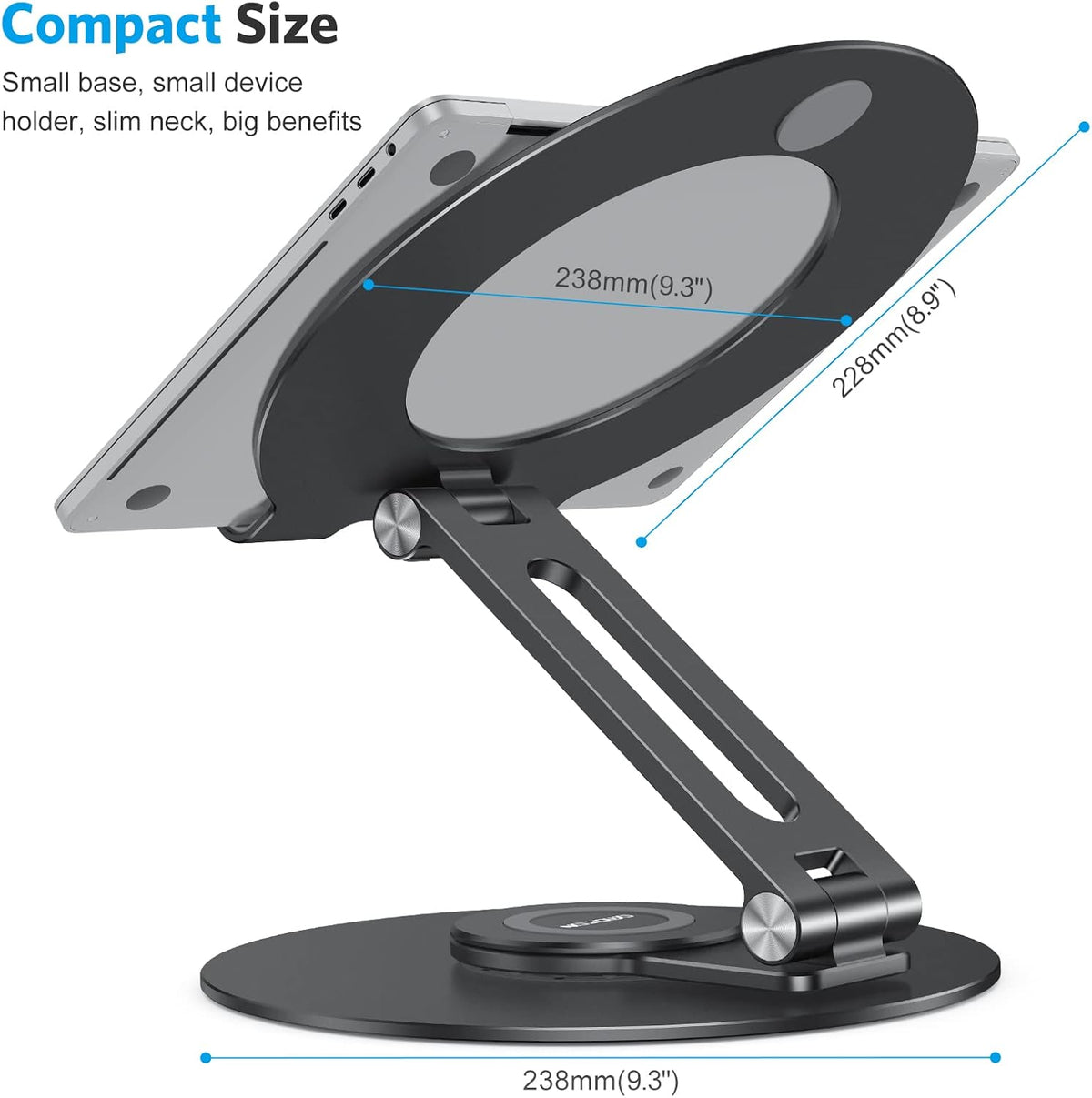 OMOTON Adjustable Laptop Stand for Desk 360° Rotating Base up to 17" Black