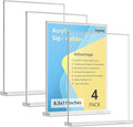 4-Pack Acrylic Sign Holder, 8.5 x 11 Inch Vertical T Shape Table Display Stand by Argvey