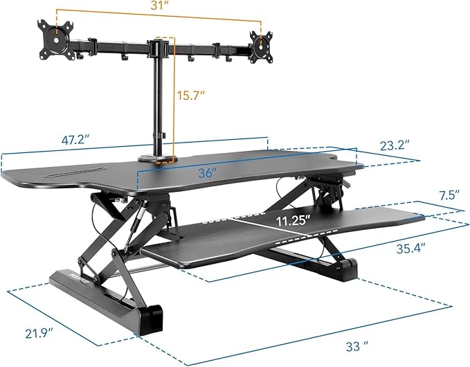 Mount-It! Standing Desk Converter Height Adjustable 47" Extra Large Wide Stand - Image 2