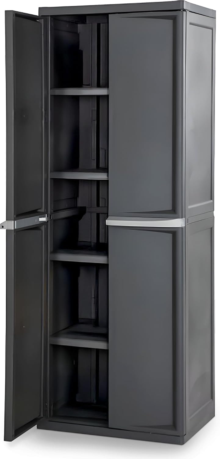 sterilite 4 shelf cabinet, lockable utility storage, gray, main product view