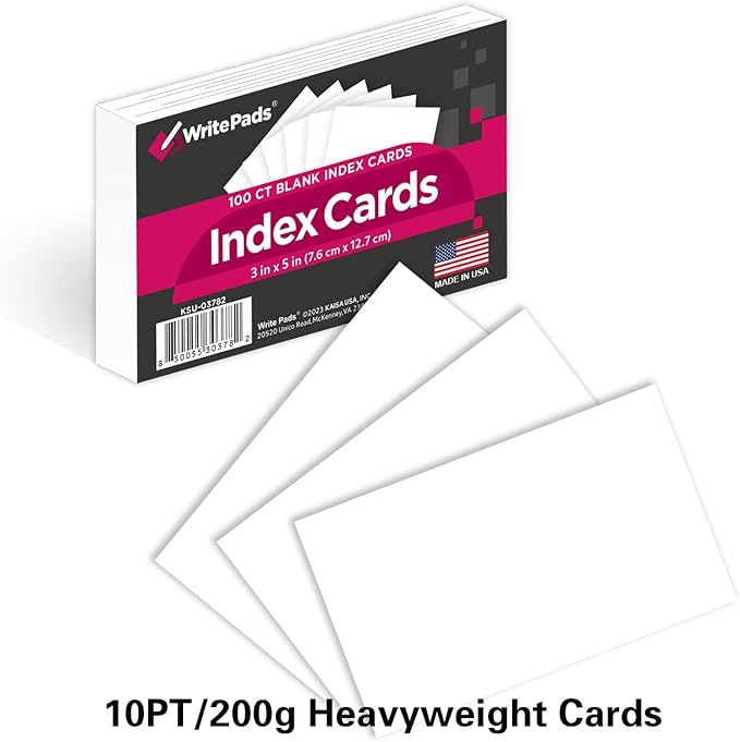KAISA Blank Index Card 3"x5" Index Cards Flashcards, Heavy Weight Paper Made in - Image 3