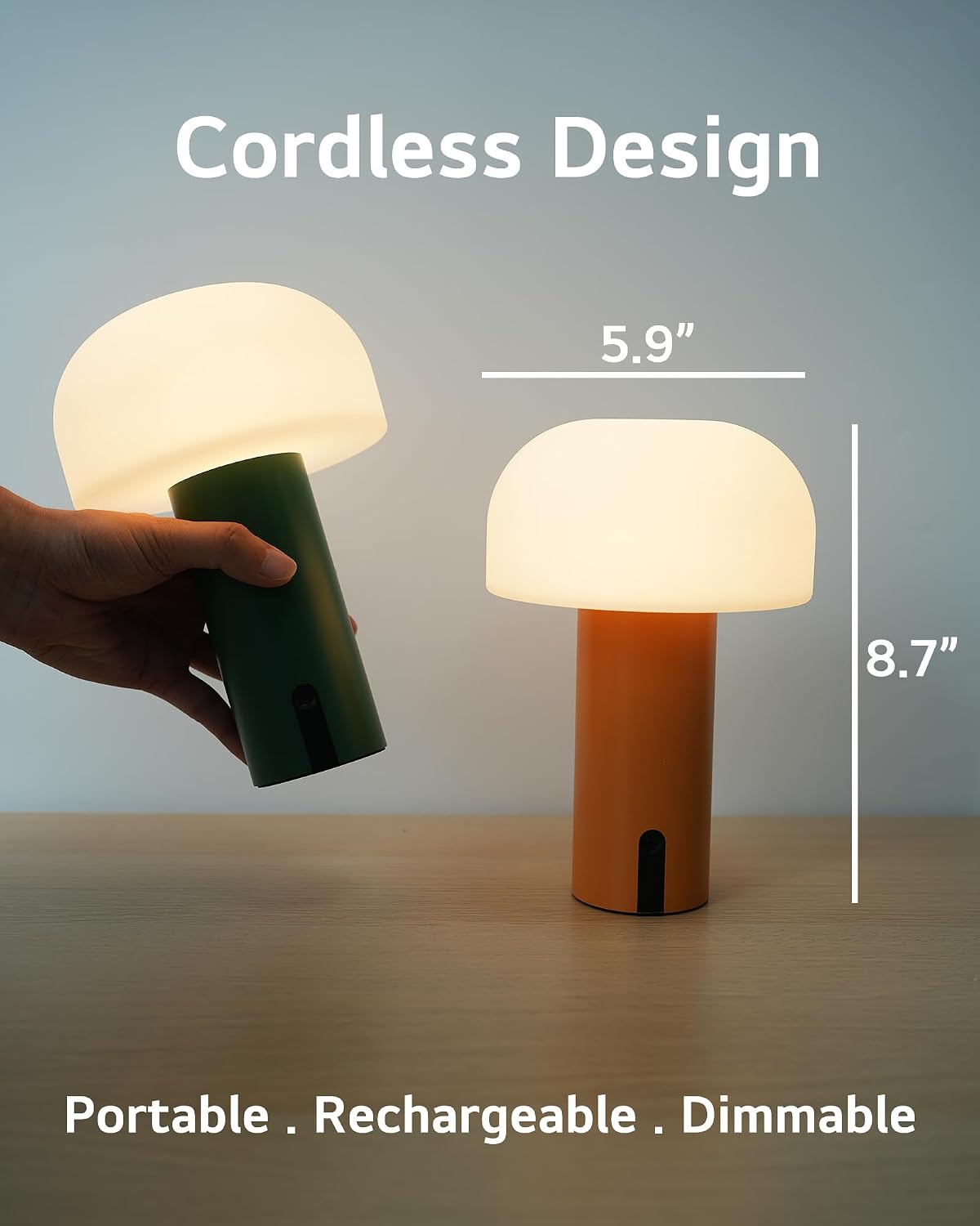 Small Cordless Mushroom Table Lamp, Waterproof Shower Lamp Green