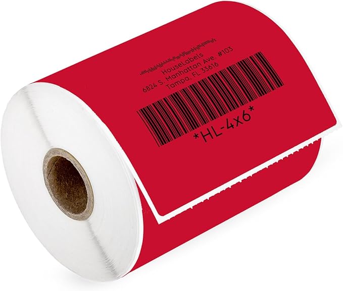 HOUSELABELS 4" x 6" Red Shipping Labels on 1" Core Compatible by HouseLabels
