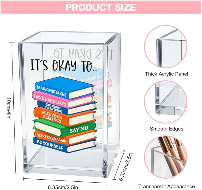 Vgrti It's Okay To Make Mistakes Acrylic Cosmetic Pencil Pen Holder Cup - Image 2