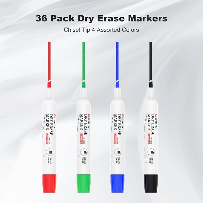 Comix Low Odor Dry Erase Markers, Chisel Tip White Board Markers, 36 Bulk 4 - Image 2