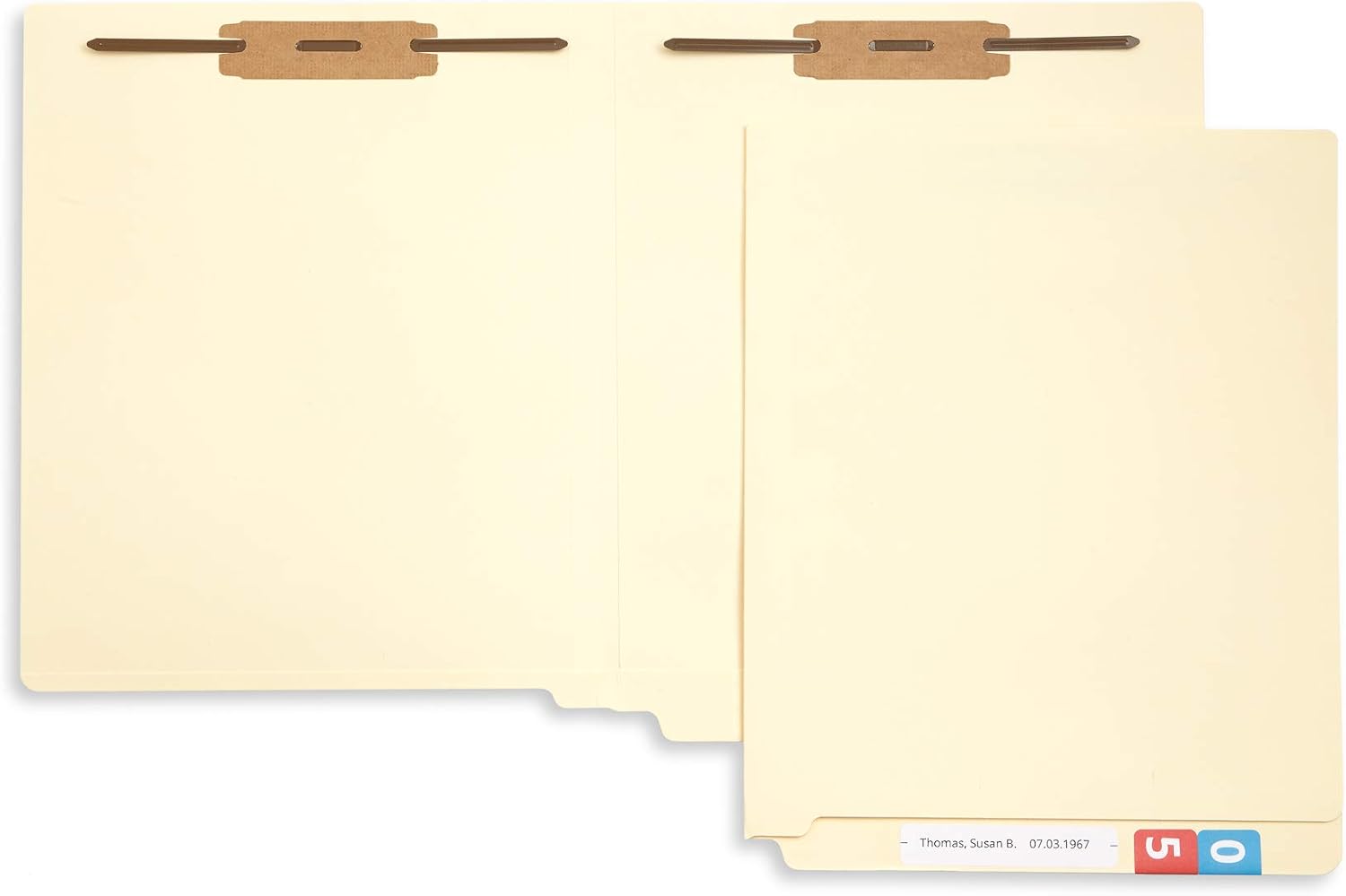 Blue Summit Supplies 50 End Tab Fastener File Folders, Heavy Duty, Manila | Heavy-duty 14pt, reinforced end tab, letter size, 2 prong bonded fasteners, for reports, files, and office records