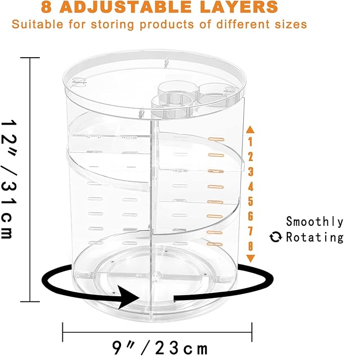 Rotating Makeup Organizer, DIY 8 Adjustable Layers Spinning Skincare Organizer - Image 3