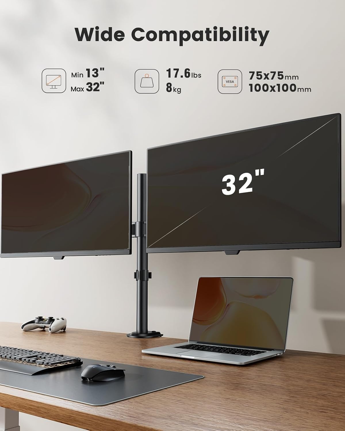 ergear dual monitor stand, heavy duty adjustable monitor, close-up detail
