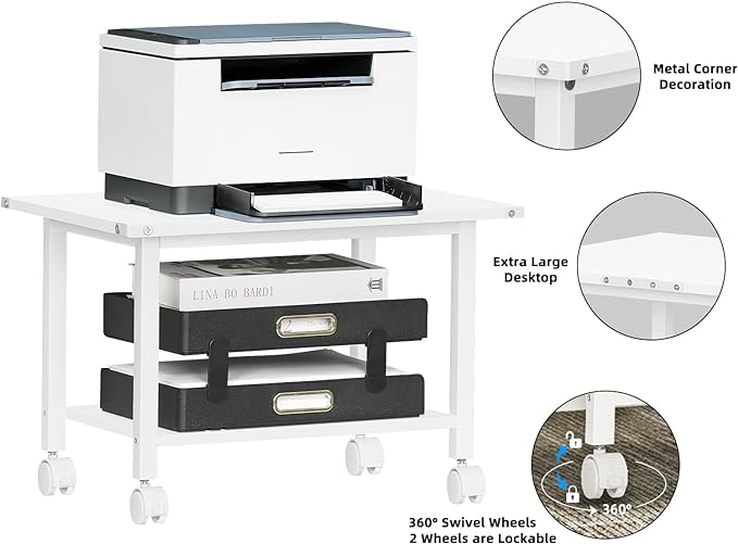 Lerliuo Under Desk Printer Stand, 2-Tier Industrial Mobile Printer Table - Image 6