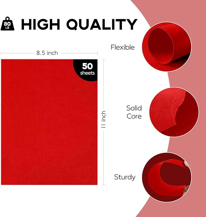 50 Sheets Red Cardstock 8.5 x 11 Printer Paper, Goefun 80lb Red Card Stock Paper - Image 2