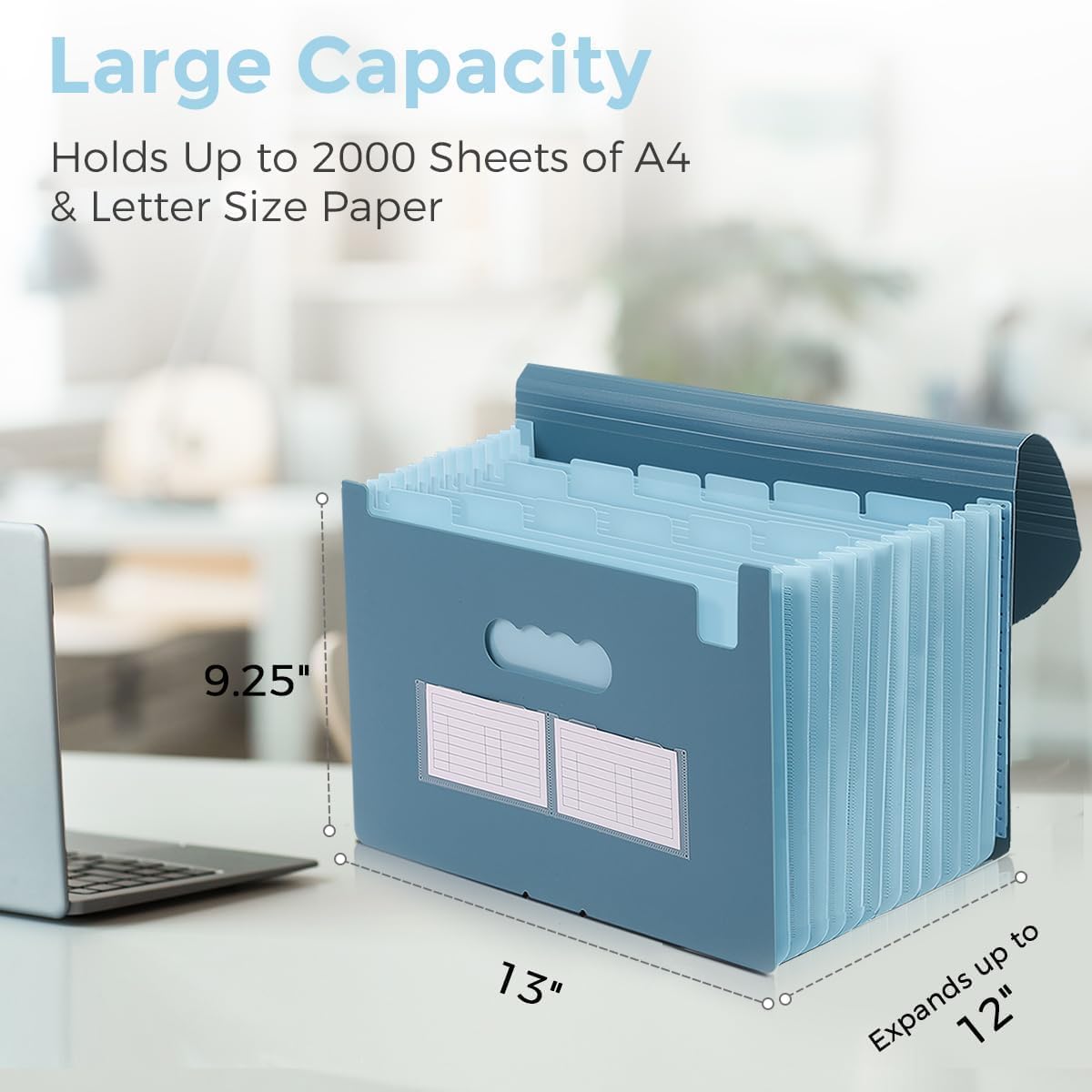 SKYDUE Accordion File Organizer, Expanding File Folder with 13 Pockets, Portable Document Paper Bill Receipt Organizer, Home School Office Supplies, Letter A4 Size Haze Blue