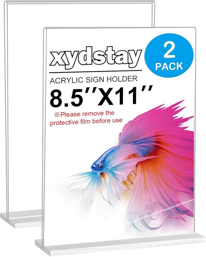 xydstay 8.5 x 11 Acrylic Sign Holder 2 Pack, Vertical T Shape Clear Plastic by xydled