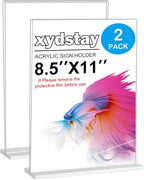 xydstay 8.5 x 11 Acrylic Sign Holder 2 Pack, Vertical T Shape Clear Plastic by xydled