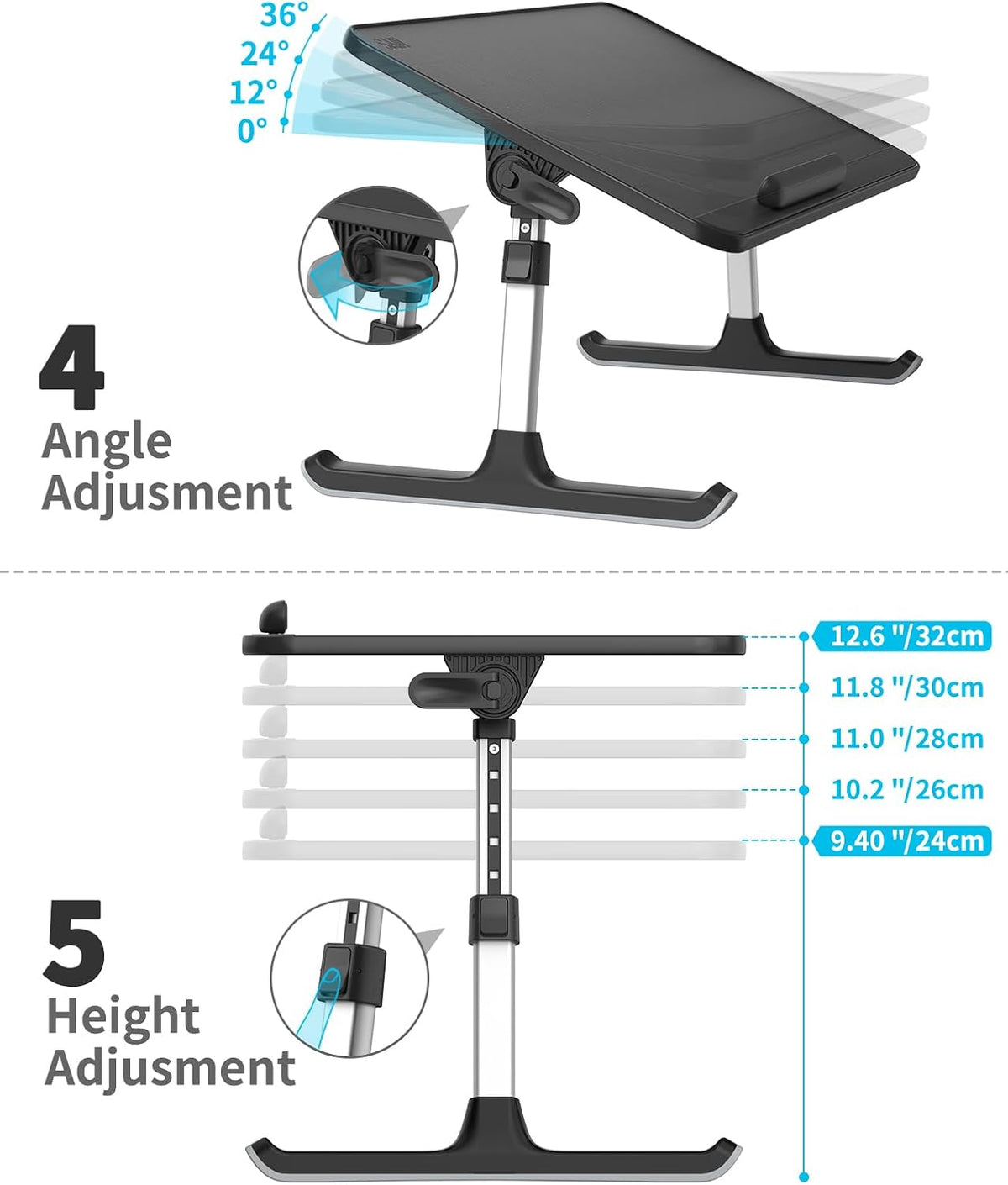 SAIJI PU Leather Laptop Bed Tray Table, Adjustable Laptop Stand with Removabl...