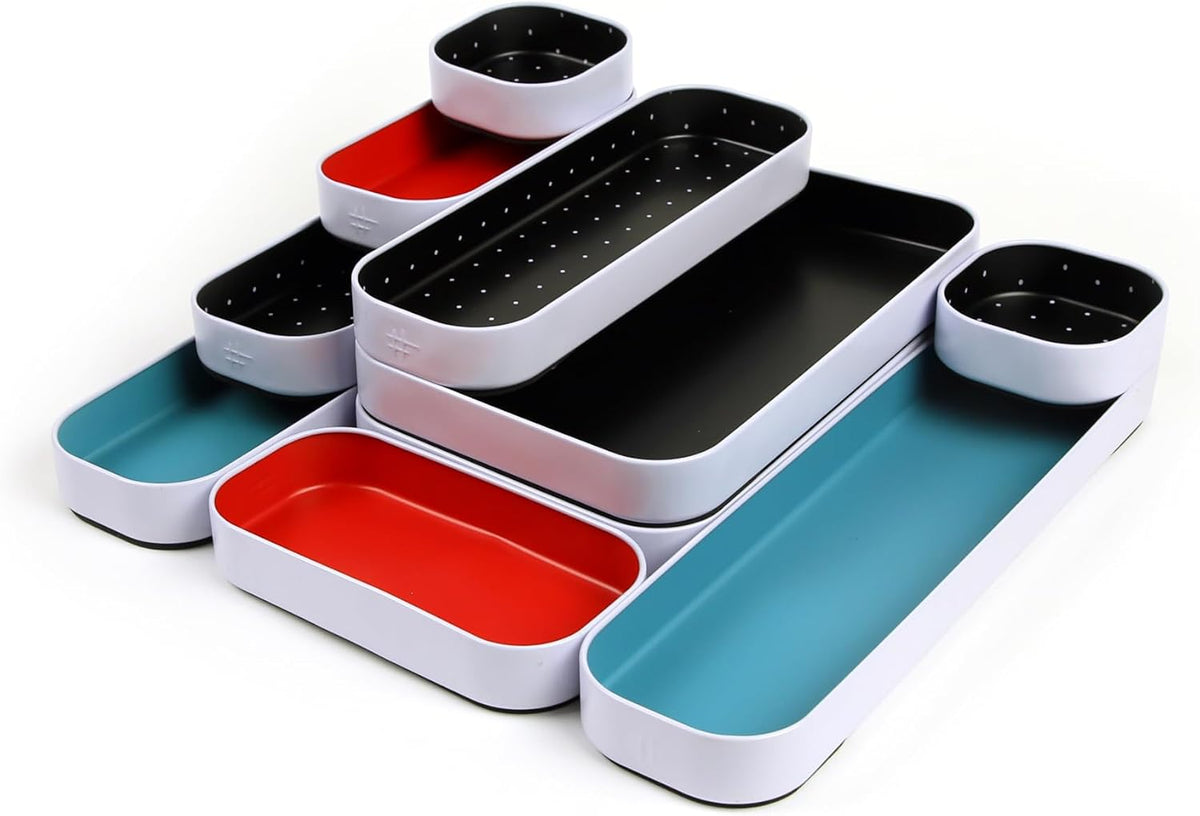 Three by Three Seattle Metal Drawer Organizer Tray Set, 10-Pc, 1" (Multi)