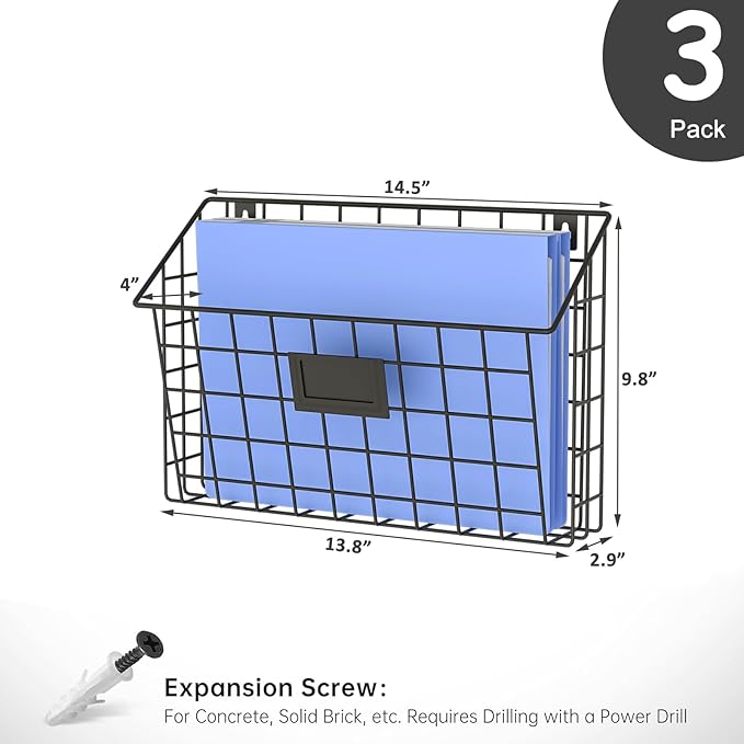 X-cosrack Detachable Hanging Wall Files Rack&3-Tier Metal Folder Wall File - Image 3
