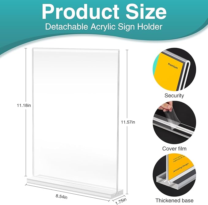 Relx 18 Pack Acrylic Sign Holder 8.5 x 11, Vertical T Shape Plastic Sign Holder - Image 2