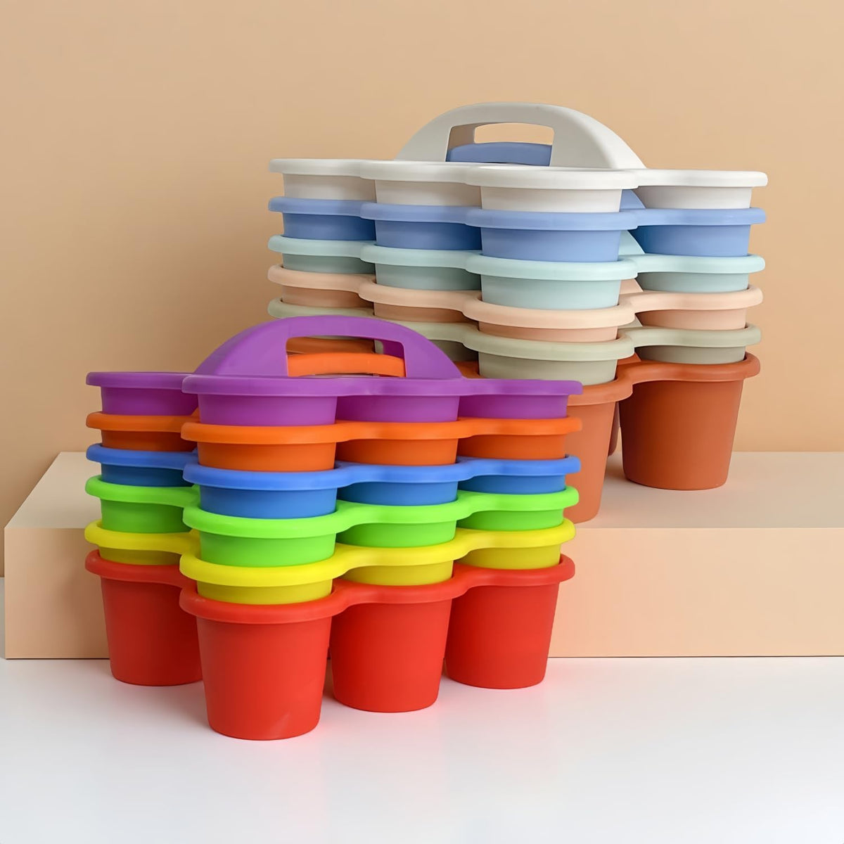 6 Pack Plastic Classroom Caddy Organizer with Handle,6 Compartment, Rainbow