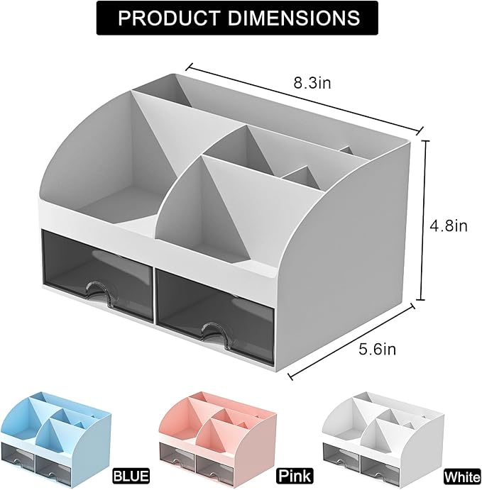 Desk Organizer with 6 Compartments and 2 Drawers, Plastic Makeup Organizer - Image 4