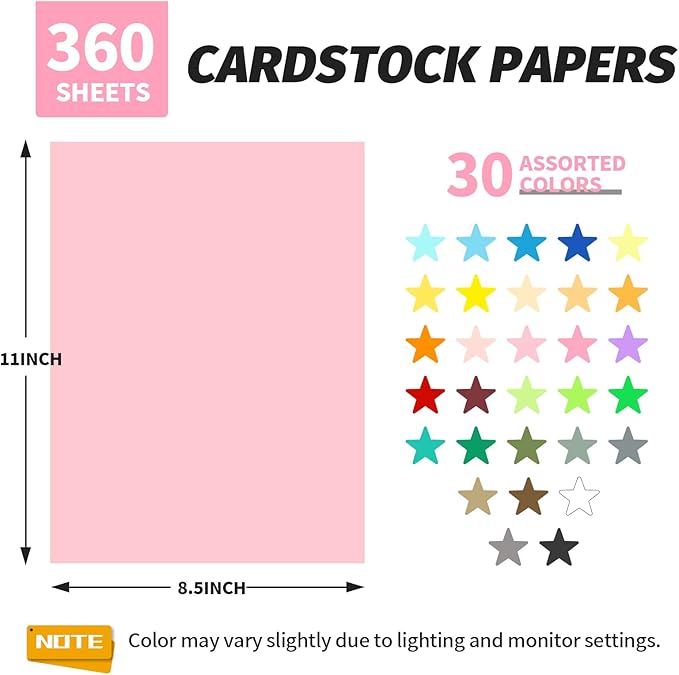 INFOOD 360 Sheets 8.5" X 11" Colored Cardstock Bulk, 30 Assorted Colors - Image 2