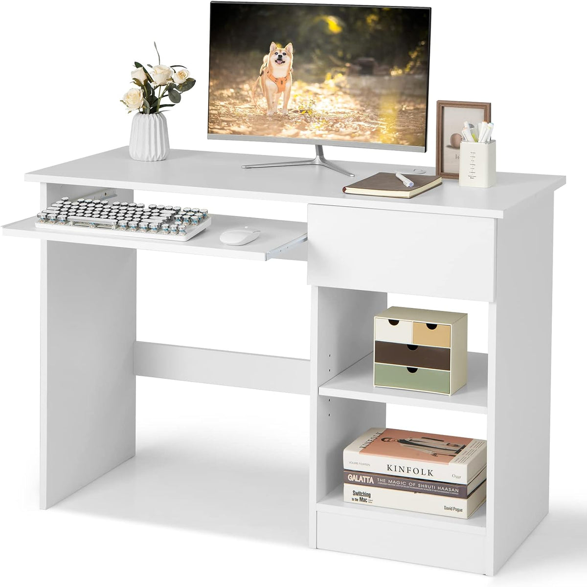COSTWAY Computer Desk with Keyboard Tray, Large Drawer, Home Office Desk with...