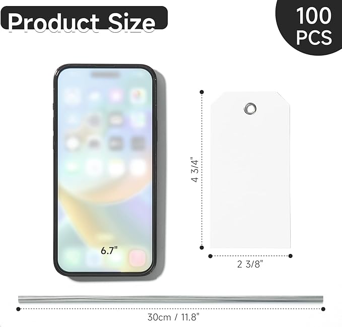 100 White Tags with String - Image 2