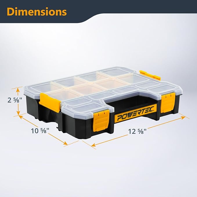 POWERTEC Small Parts Organizer & Tool Box – 14 Compartments, Stackable Storage - Image 2
