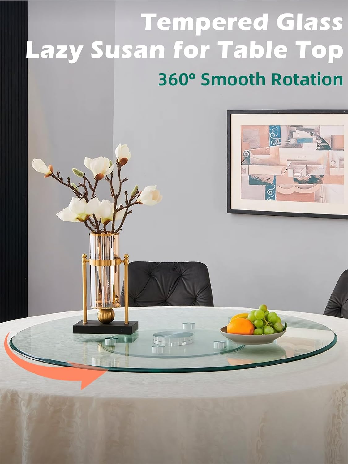 26.7 inch Lazy Susan for Table Top Tempered Glass Rotating Serving Tray for D...