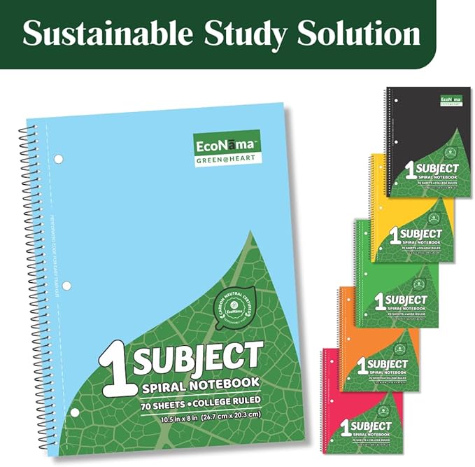 ECONAMA Subject Book Spiral Notebook Pack of 24 Wide Ruled 140 Pages 8" × 10.5" - Image 5
