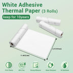 3 Rolls White Adhesive Thermal Paper for Phomemo M04S/M832/M833/M834 | 107mm x 3.5m, 4.3" Sticker Paper, Bluetooth Thermal Printer Labels for Photo, Receipt, DIY Journal, BPA Free