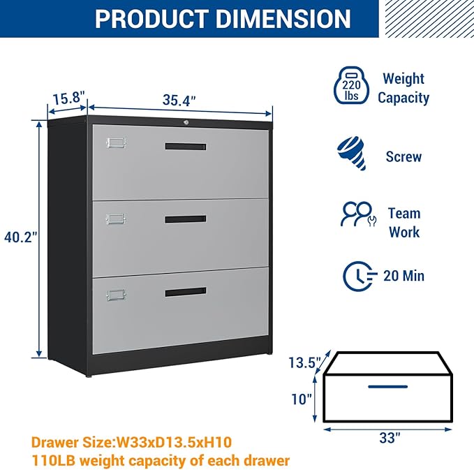 Fesbos 3 Drawer Lateral File Cabinet - Image 3
