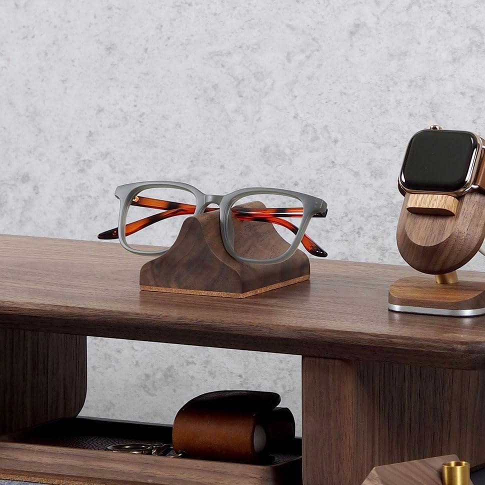 Wooden Glasses Stand, Eyeglass Stand for Desk or Nightstand