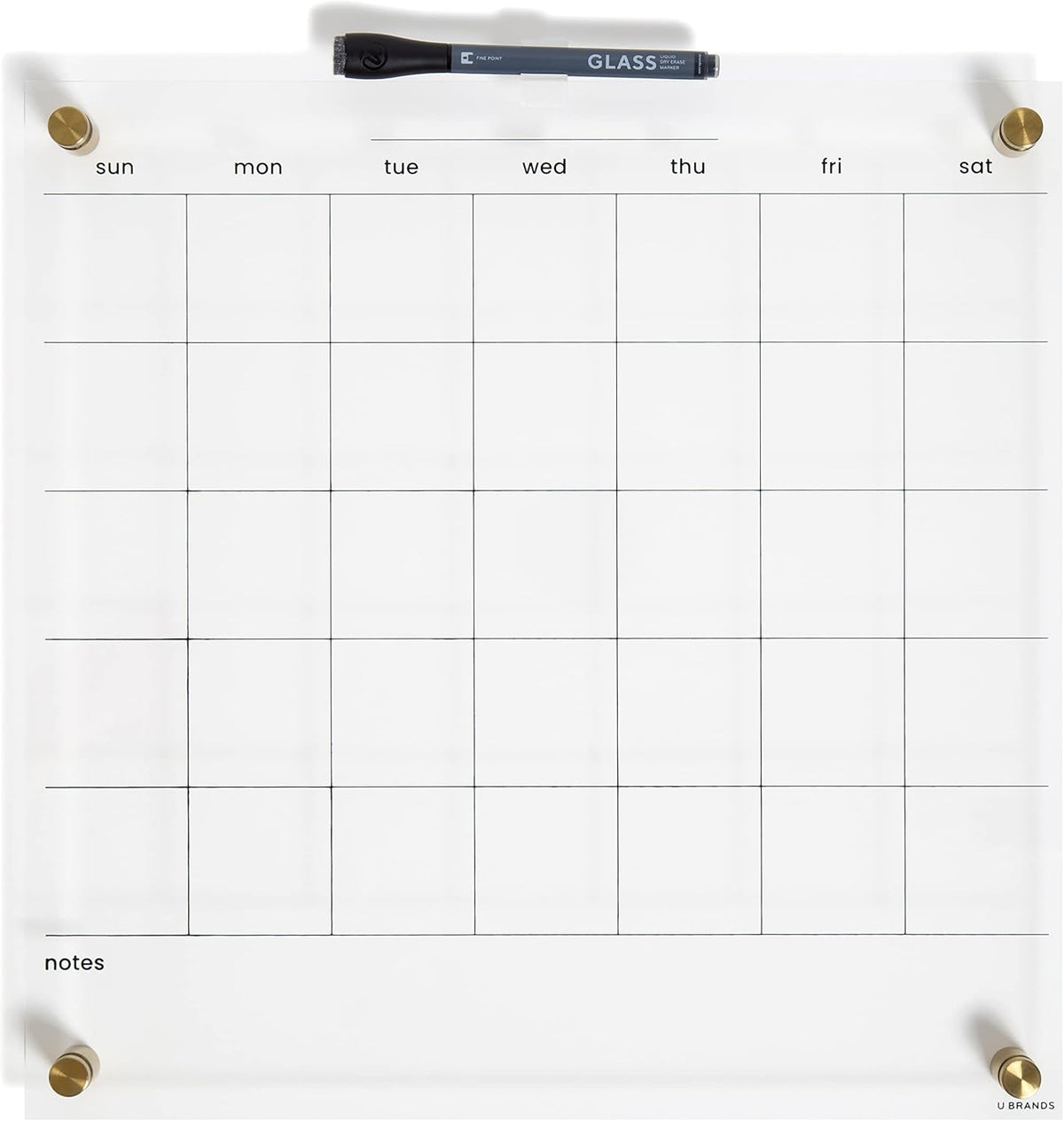 U Brands Clear Acrylic Dry Erase White Board for Wall, Calendar, Gold