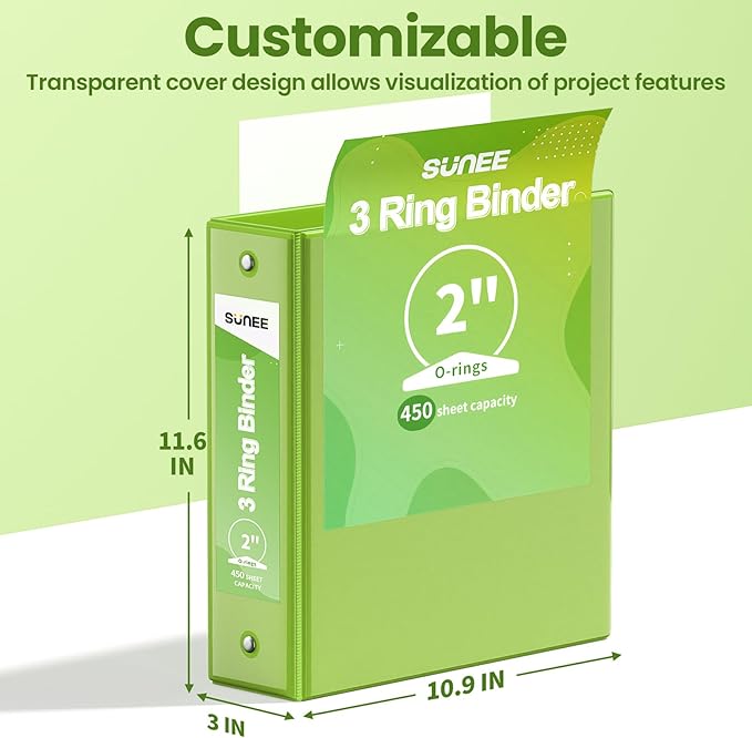SUNEE 3 Ring Binder 2 Inch 1 Pack, Tender Green - Image 7