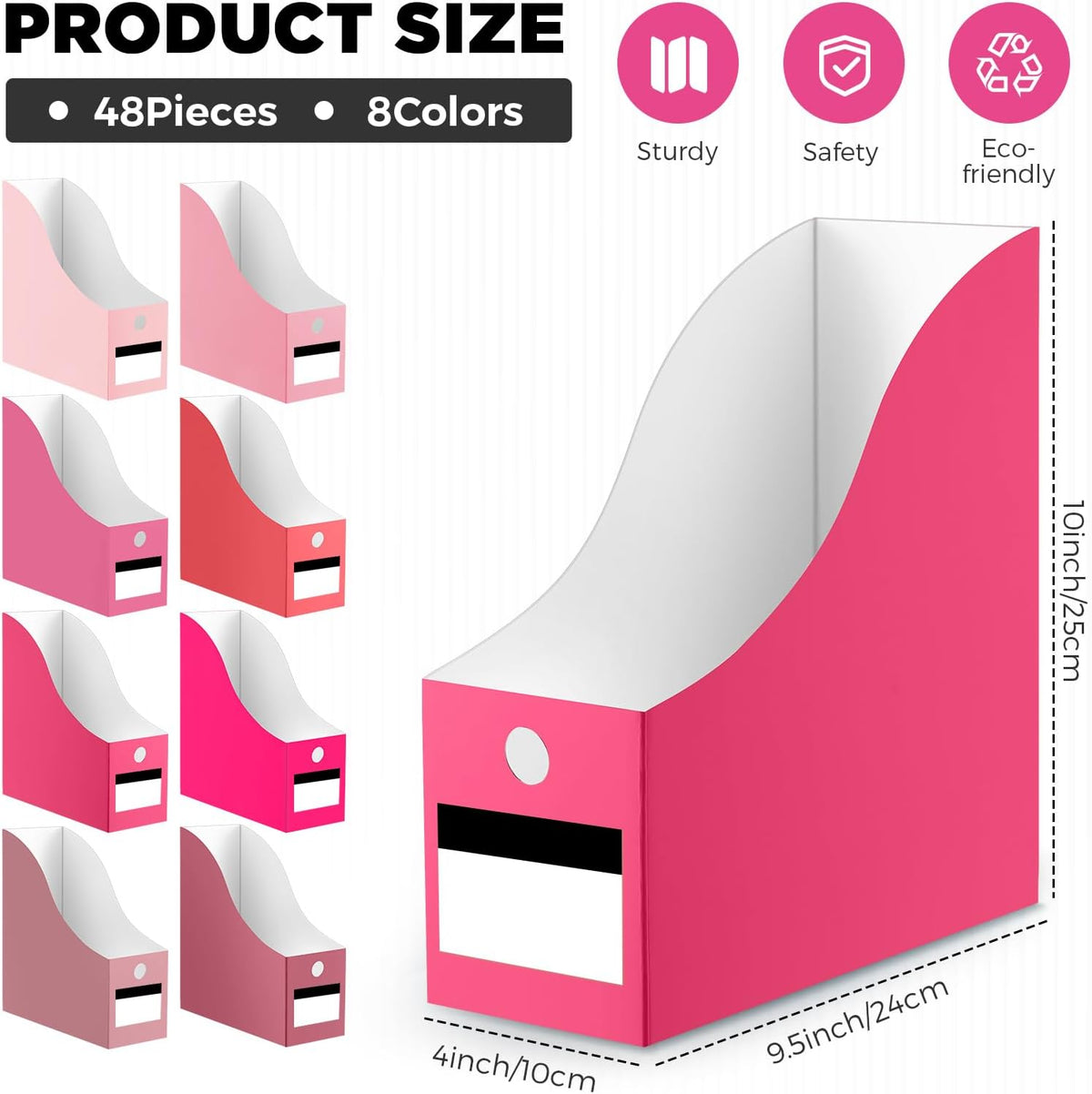 Jutom 48 Sets Cardboard Magazine Holders with Labels for School,Pink