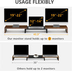 tavr dual monitor stand riser, wooden computer monitor, side view