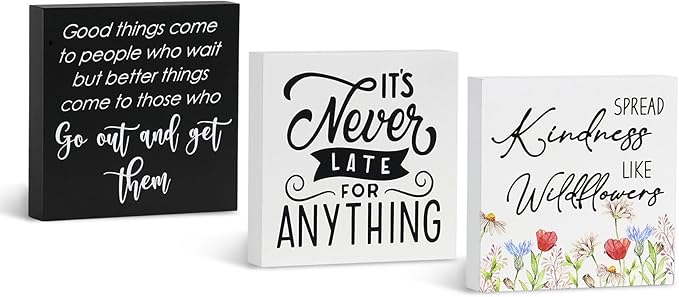 3 Pcs Inspirational Wood Box Sign Set, 5x5 Inches Motivational Quotes Wooden by Decorunlimited